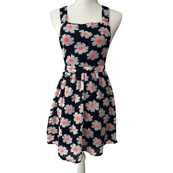 Rue 21 Bib Jumper Dress Large Blue White Daisies Y2K - Picture 1 of 9